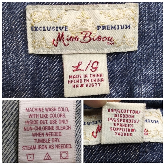 Miss Bisou Destroyed Denim Crop Vest Sz L - Picture 7 of 7